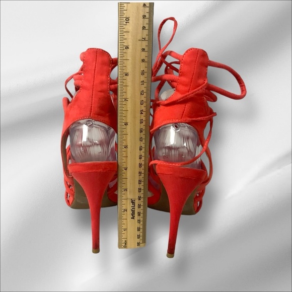 Wild Diva Pencil Heel Stiletto SZ 9 Coral Strappy Ankle Lace Sandal Women Party - Picture 8 of 10